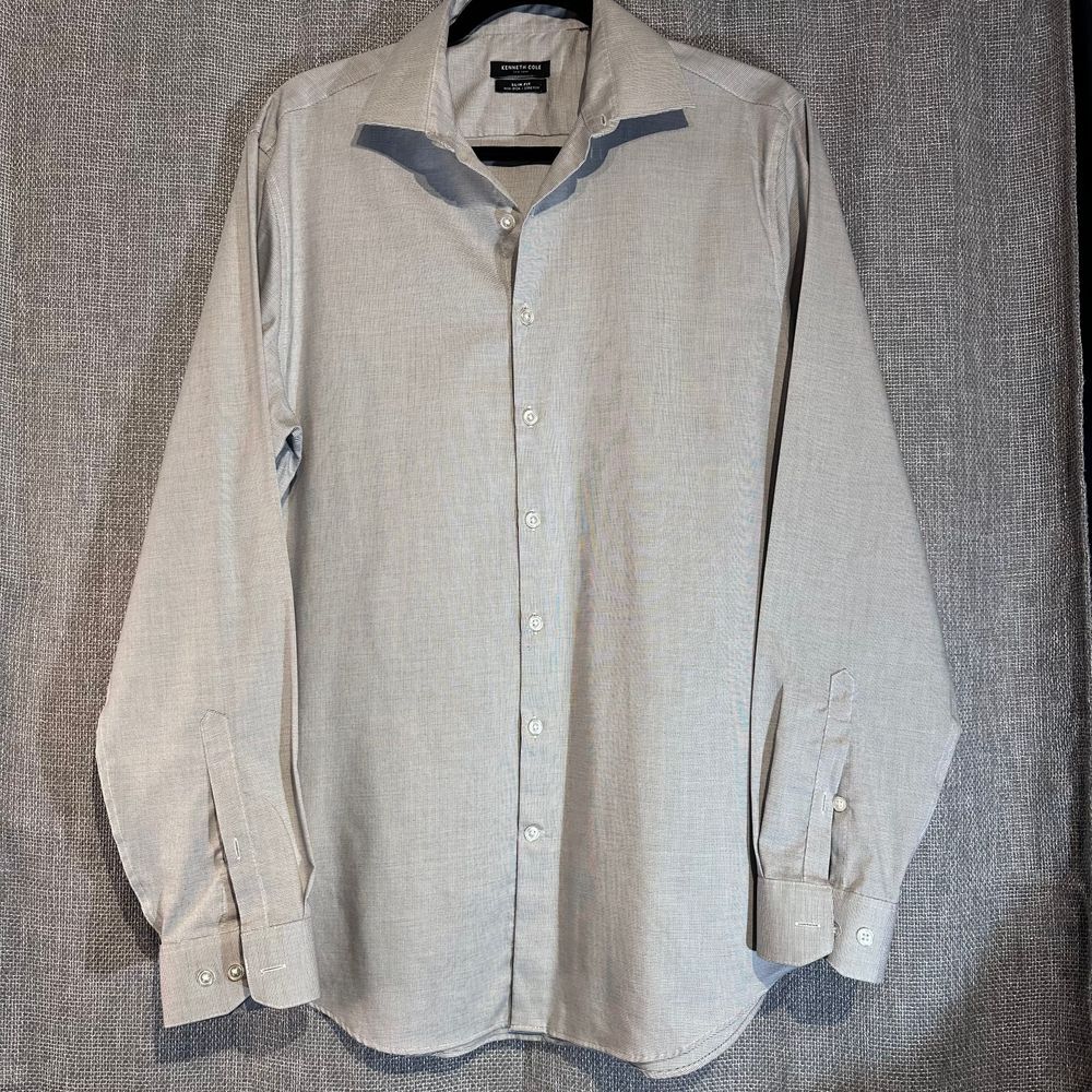Kenneth Cole Slim Fit Non Iron Stretch Long Sleeve Black and White Size Large